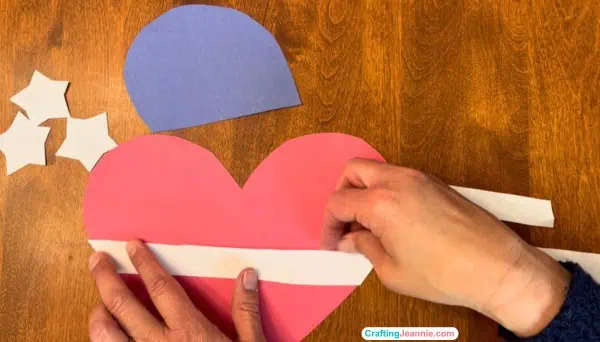 Heart flag craft step one glue on stripes