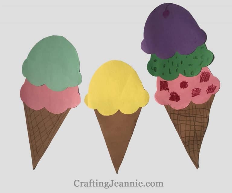Ice Cream Cone paper Craft - two cones with different colored scoops of ice cream