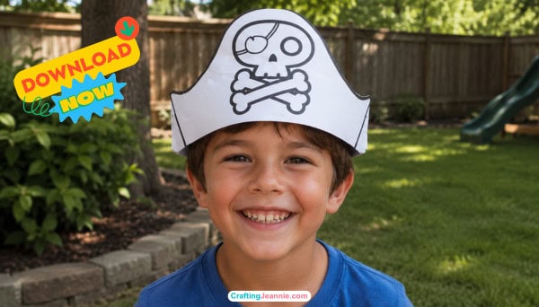 paper pirate hat on boys head