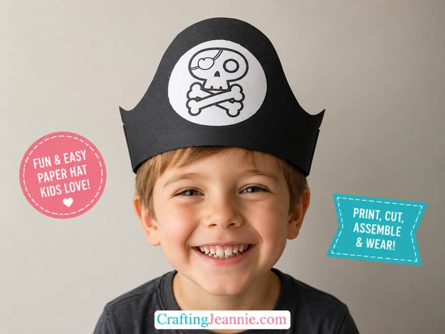 printable pirate hat on childs head
